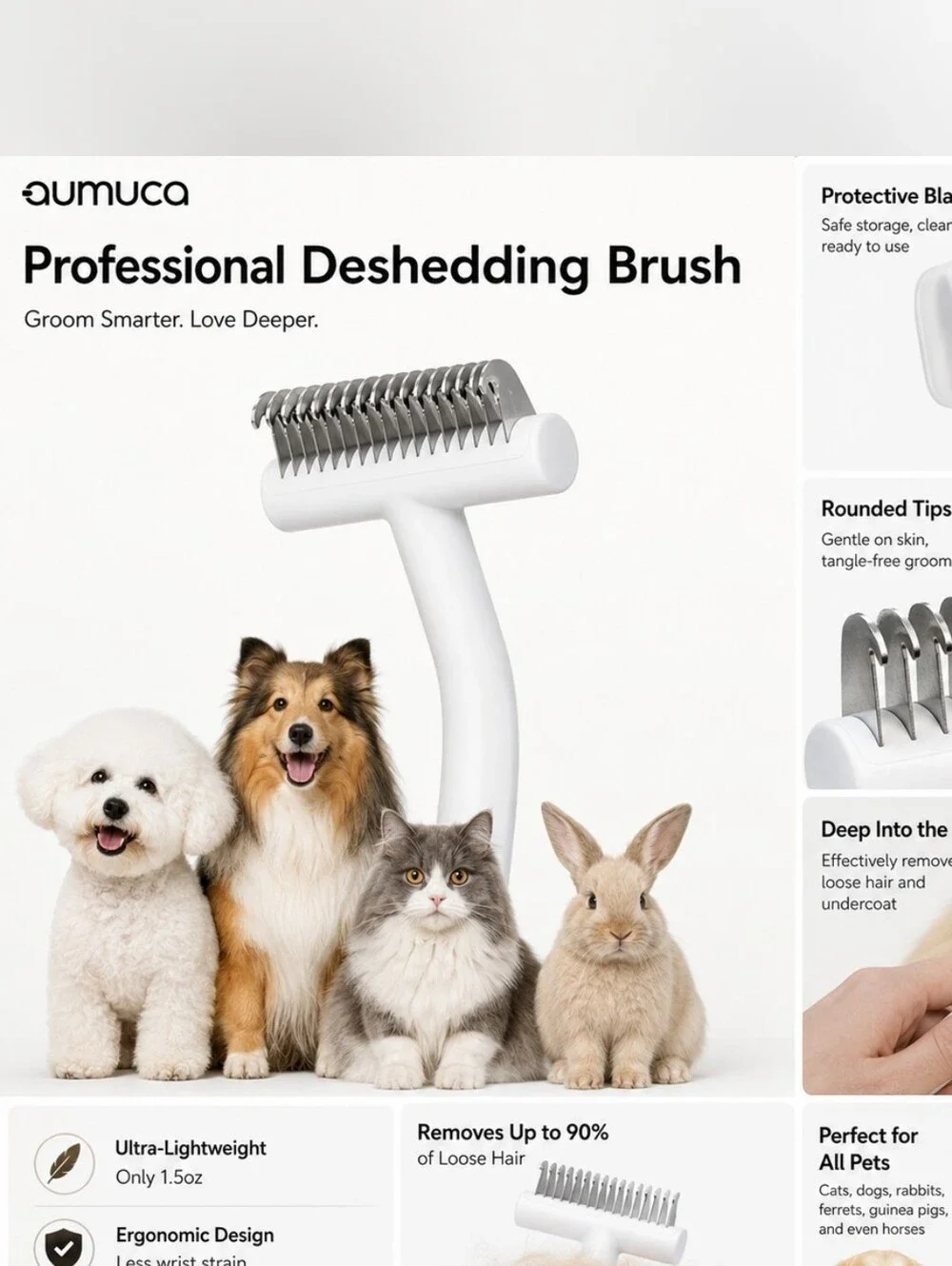 NWT Aumuca Dog & Cat Deshedding Brush Undercoat Rake Dematting Grooming Tool